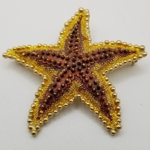 Trifari Enamel Starfish Brooch Pin Vintage Gold Tone Nautical Ocean Beach Animal - Picture 6 of 11